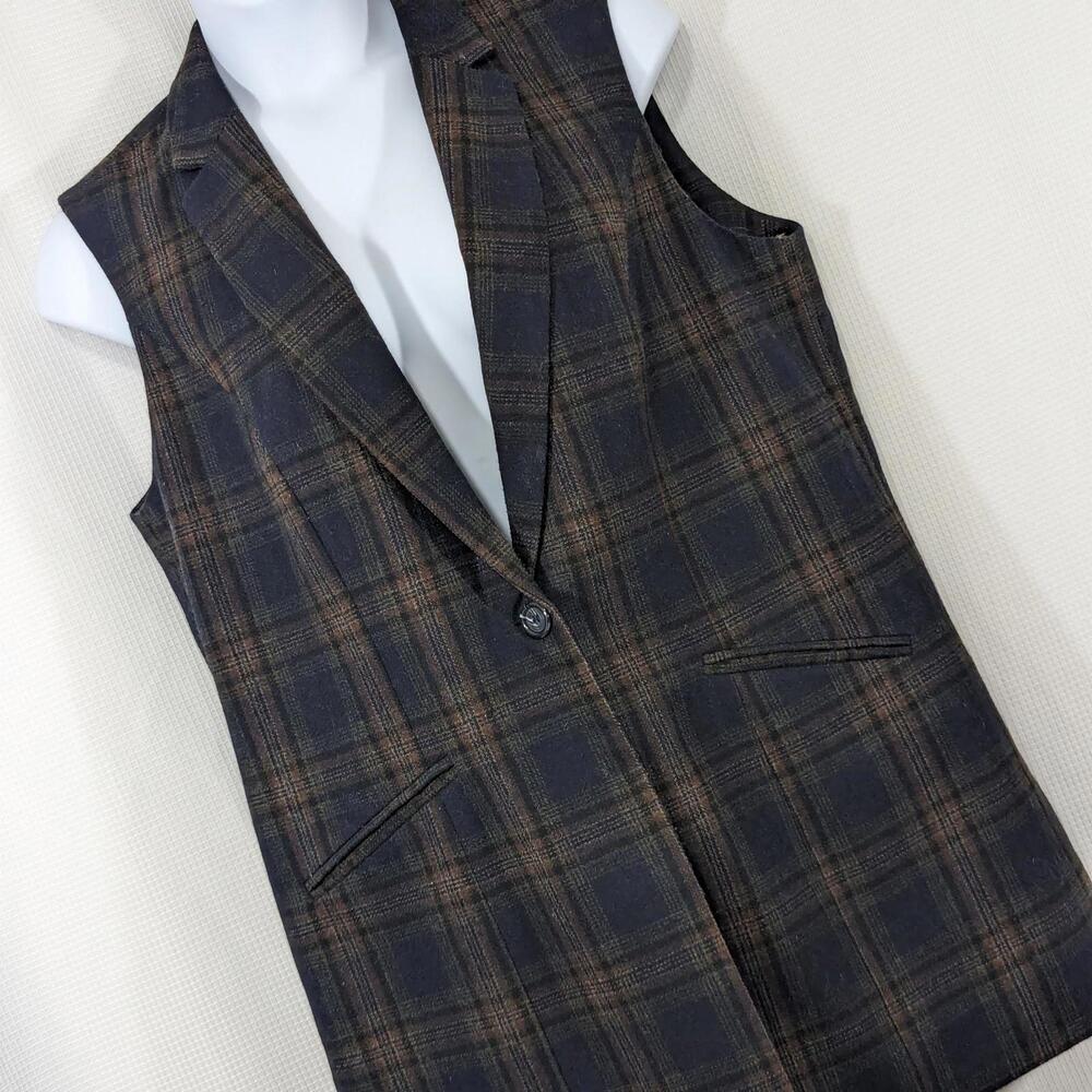 CHADWICKS OF BOSTON! WOOL BLEND NAVY, BROWN, GREEN PLAID VEST JACKET! SZ 18W